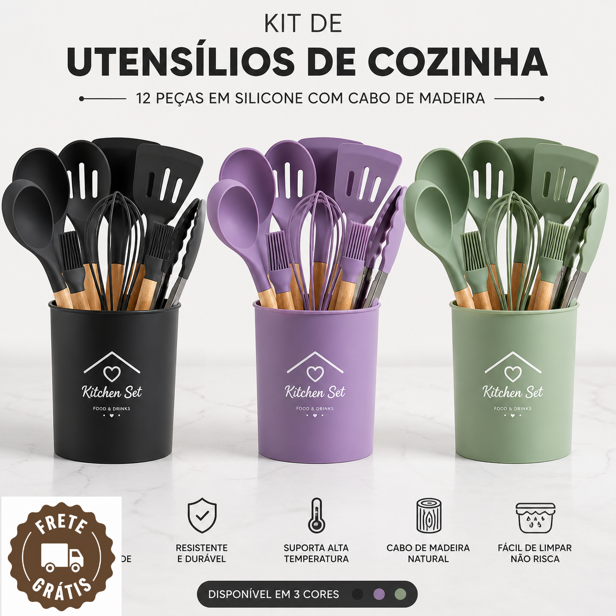 Kit Silicone Premium 12 Peças - Cozinhe Sem Riscar Suas Panelas | ÚLTIMOS KITS