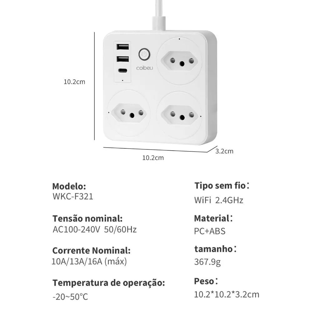 COIBEU Extensão elétrica Tomada inteligente Internet Wi-Fi Compatível Com Tuya Alexa Google Assistente 2 metros linha
