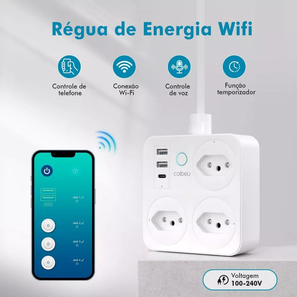 COIBEU Extensão elétrica Tomada inteligente Internet Wi-Fi Compatível Com Tuya Alexa Google Assistente 2 metros linha