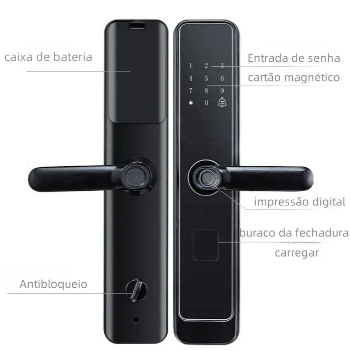 Fechadura Digital Inteligente com Impressão Digital e Teclado - com Tag Wifi Moderna Bloqueio de impressões digitais