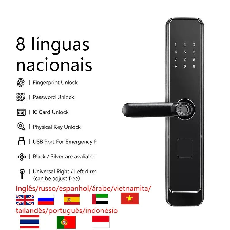 Fechadura Digital Inteligente com Impressão Digital e Teclado - com Tag Wifi Moderna Bloqueio de impressões digitais