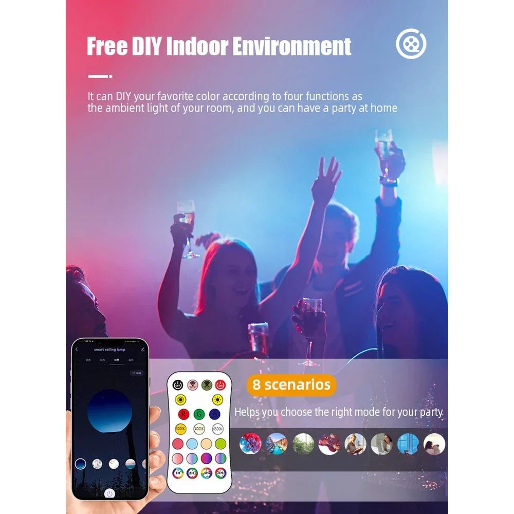 Lâmpada De Teto 24W / 110v Inteligente WiFi Tuya Smart App Forma Redonda Mutável Cor RGBCW Controle Remoto