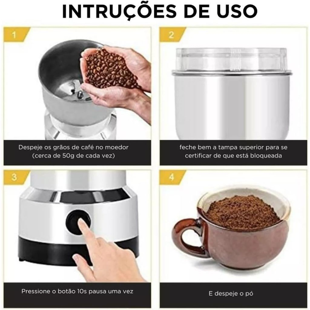 Moedor de Café Elétrico de Aço Inoxidável para Casa