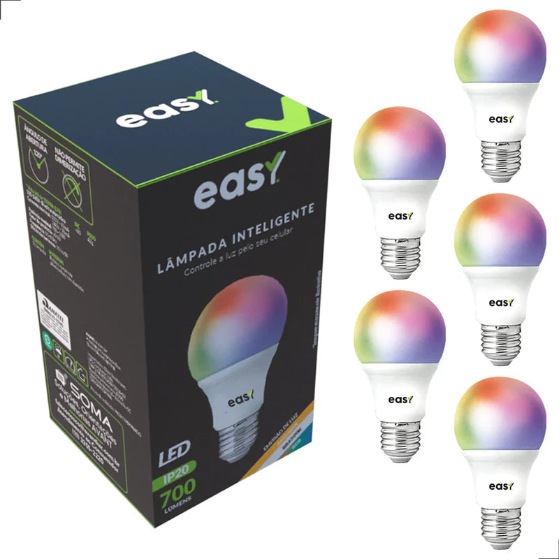 Kit 5 Lampadas Led Smart RGB Colorida Bivolt E27 - Easy