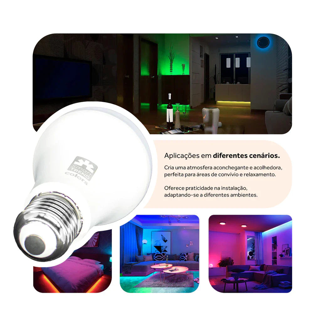 Kit 5 Lâmpadas Smart LED Inteligente 11W RGB WiFi Bivolt Compatível com Alexa e Google Assistant
