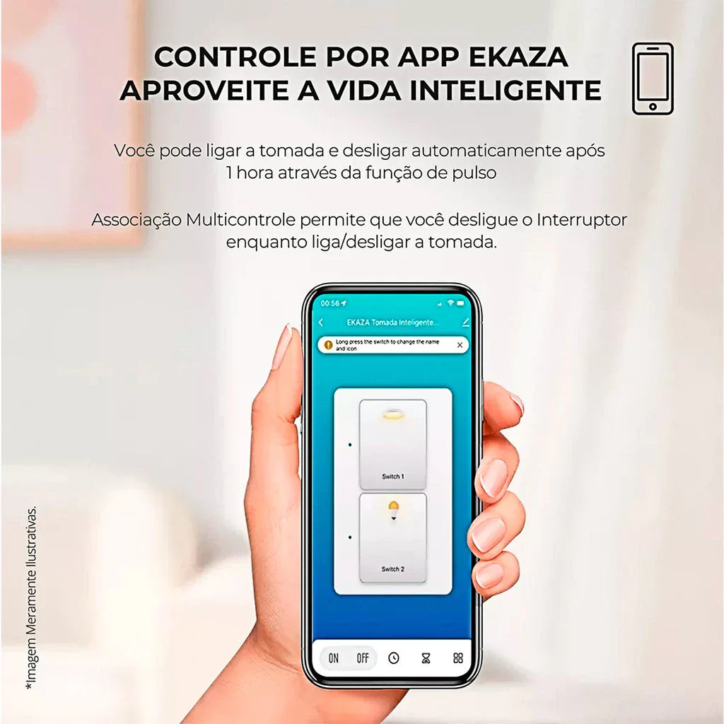 Tomada Inteligente de Parede Wifi Dupla 10A Entrada USB+USB-C Ekaza Alexa E Google