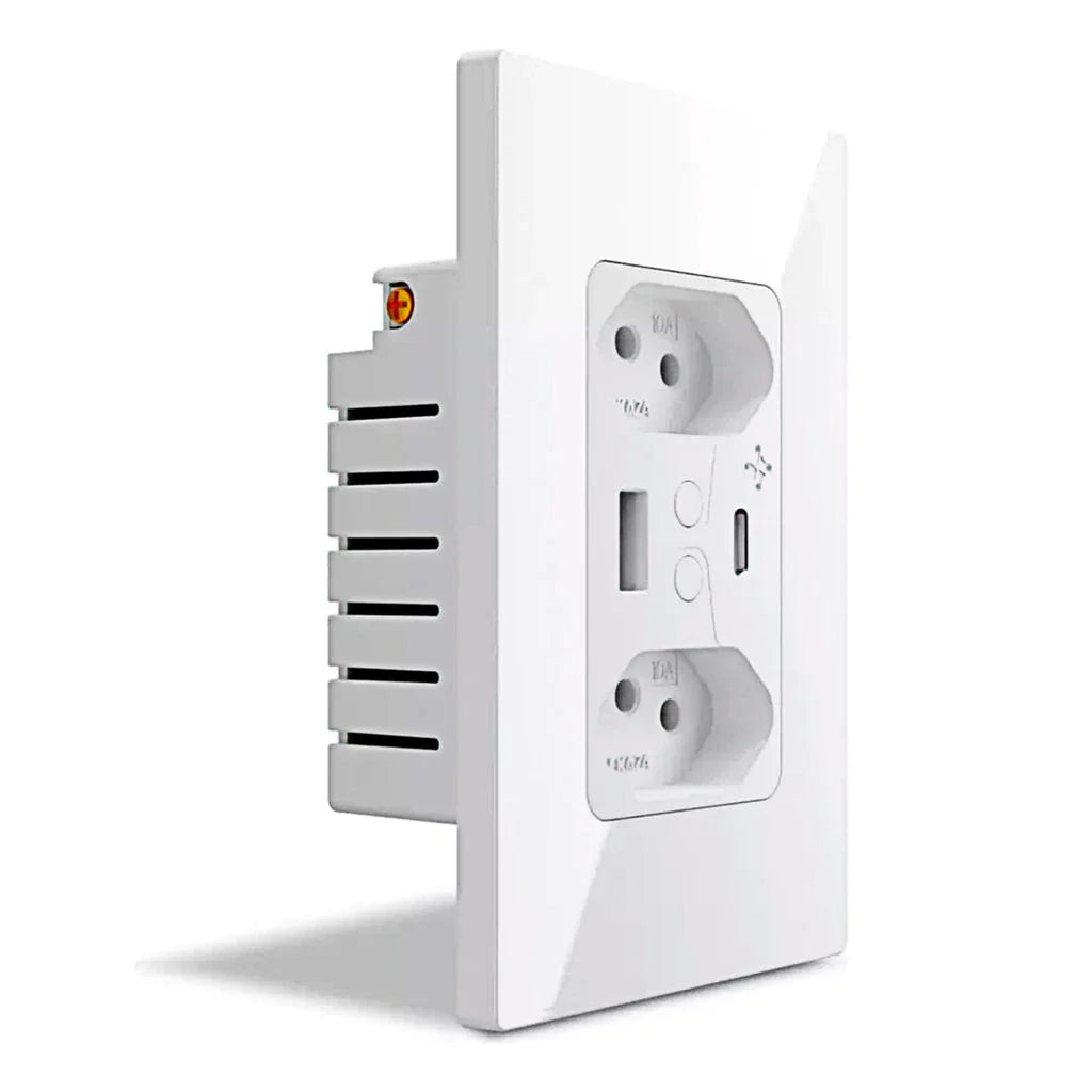 Tomada Inteligente de Parede Wifi Dupla 10A Entrada USB+USB-C Ekaza Alexa E Google
