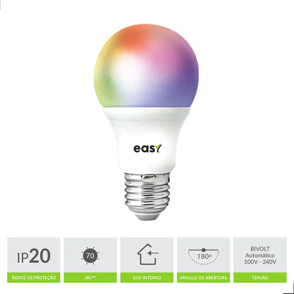 Lampadas Led Inteligente Smart RGB Colorida Wi-FI Bivolt E27 - Easy