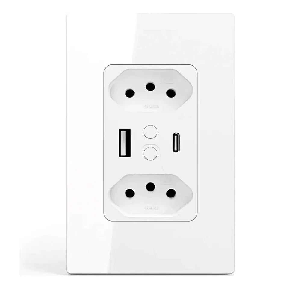 Tomada Inteligente de Parede Wifi Dupla 10A Entrada USB+USB-C Ekaza Alexa E Google